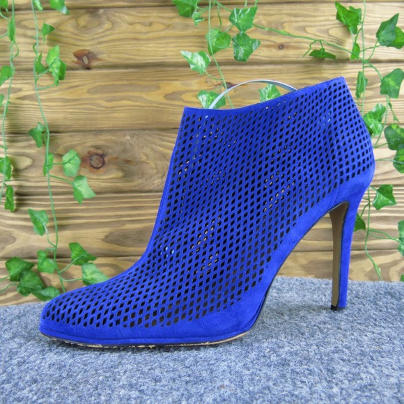 Vince Camuto Shoes - Vince Camuto Leena Women Blue Suede Heels Ankle Booties Stiletto Perforated  9.5